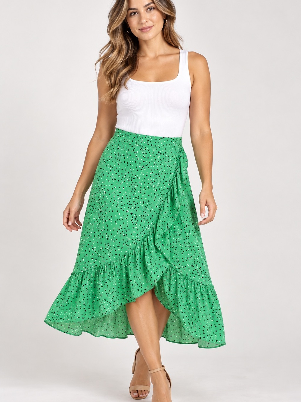 Ann Taylor Green High-Low Ruffle Wrap Skirt